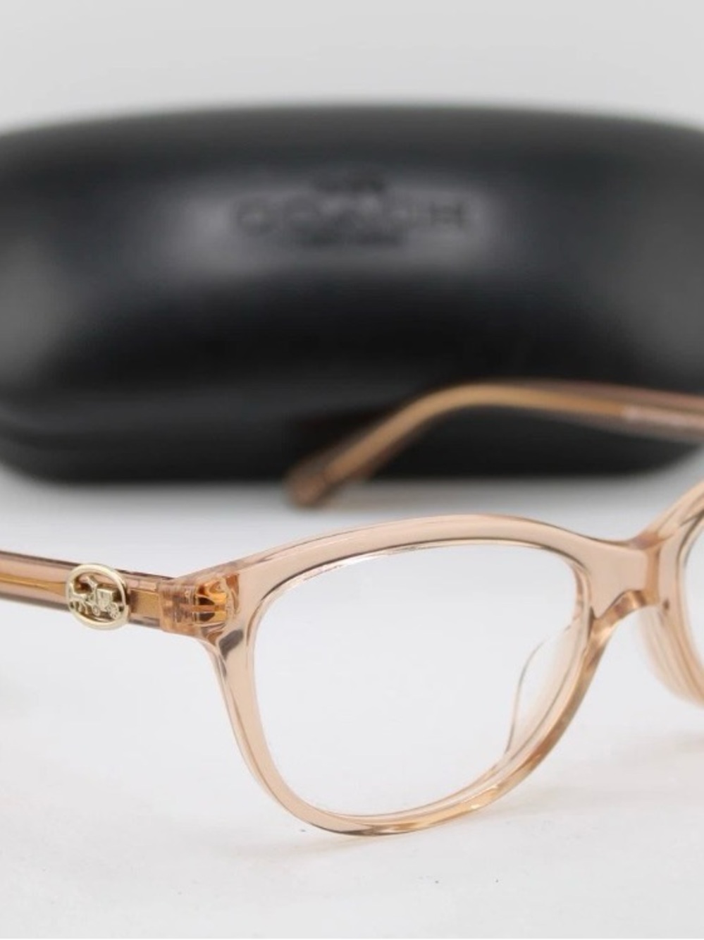 Coach Women's Transparent Blush Cat-Eye Frames with Gold Accents